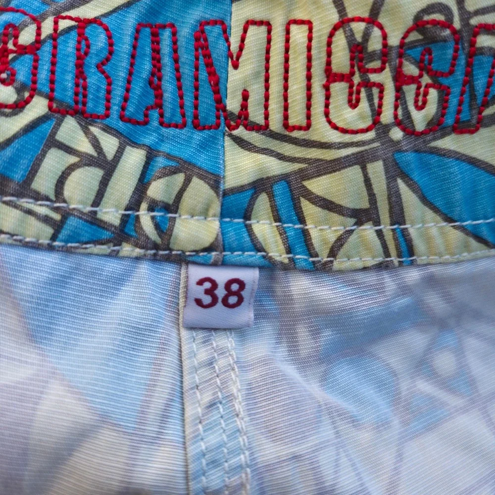Gramicci Board Shorts Swim Trunks Geometric Print Blue Yellow Men's Size 38